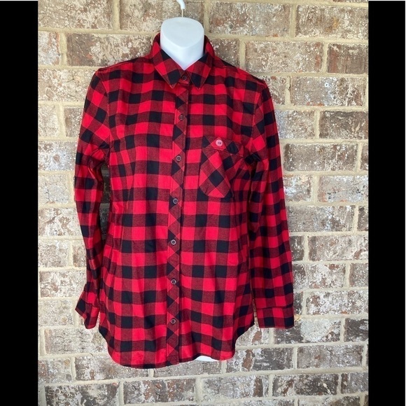 NWT Eddie Bauer Red and Black Plaid Flannel Shirt XS - Picture 1 of 12